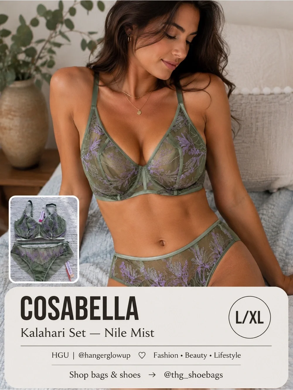 Cosabella Kalahari Curvy Bra & Bikini Set Nile Mist NWT L/XL